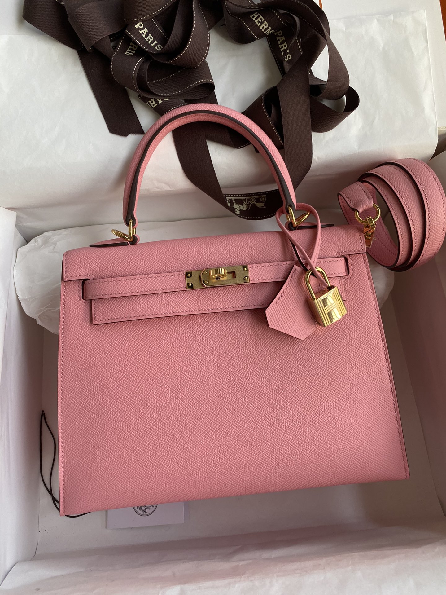 Hermes Kelly 25cm Handbag Shoulder Bag in Pink Epsom Leather